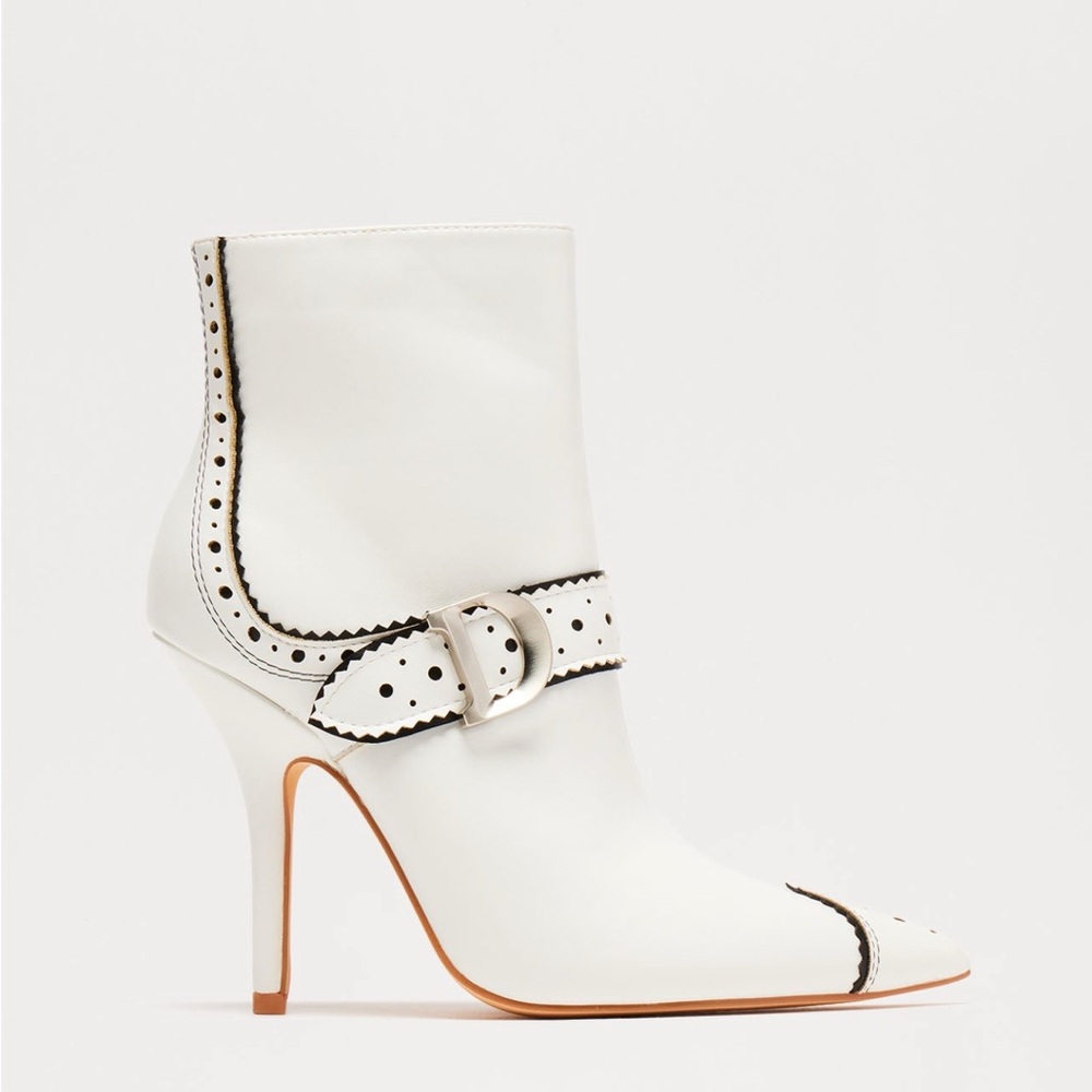Elegant White Ankle Boots with Black Detailing